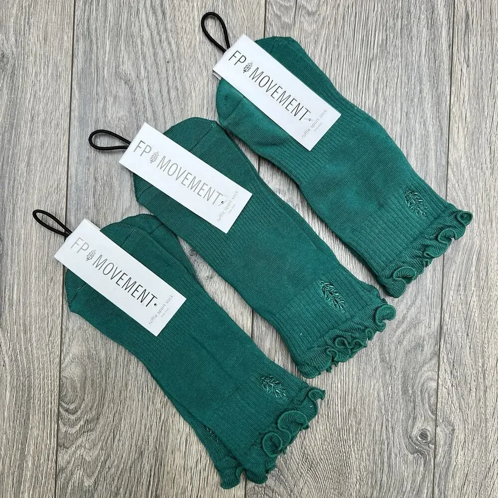 3 Pack Free People Movement Ruffle Sport Sock Green Ankle Lucky Honey